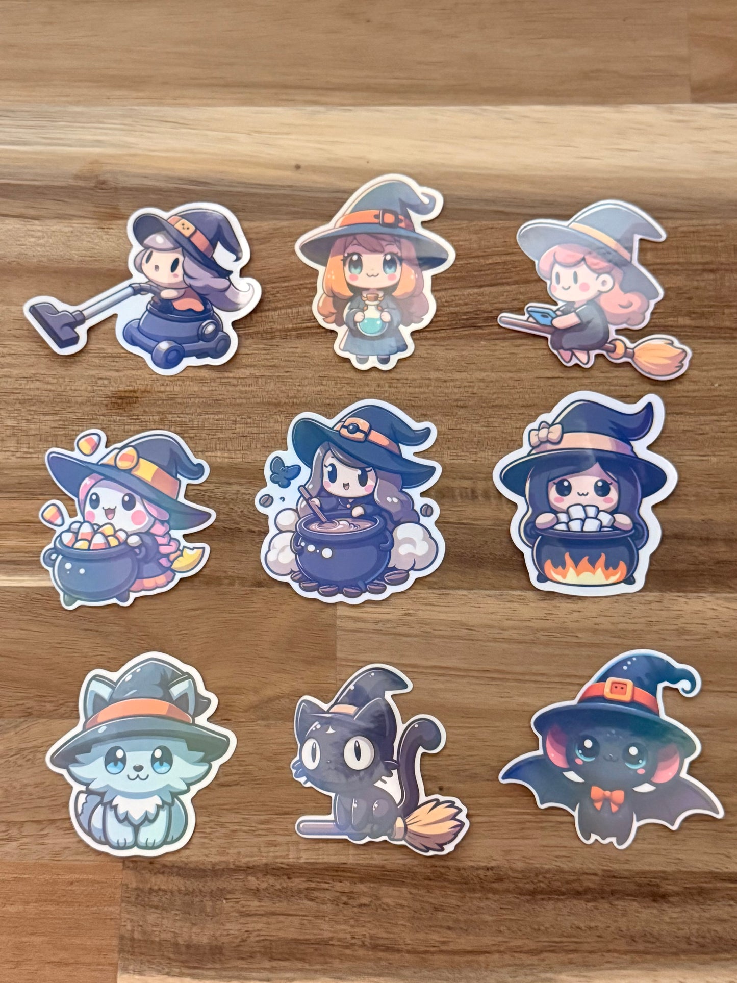 Cute Witch Halloween Sticker Pack | Kawaii Witches, Cats, and Cauldron Vinyl Decals | Spooky Fall Stickers for Laptop, Water Bottle, Planner