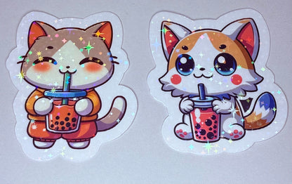 Cute Animal Boba Tea Sticker Pack – Kawaii Animal Vinyl Decals – Planner, Laptop, and Water Bottle Stickers