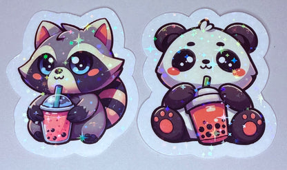 Cute Animal Boba Tea Sticker Pack – Kawaii Animal Vinyl Decals – Planner, Laptop, and Water Bottle Stickers