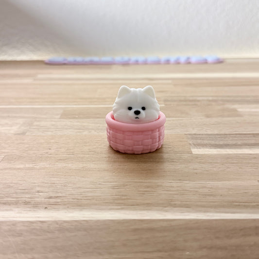 3D Printed Dog in Basket: Samoyed Fidget Clicker Keychain