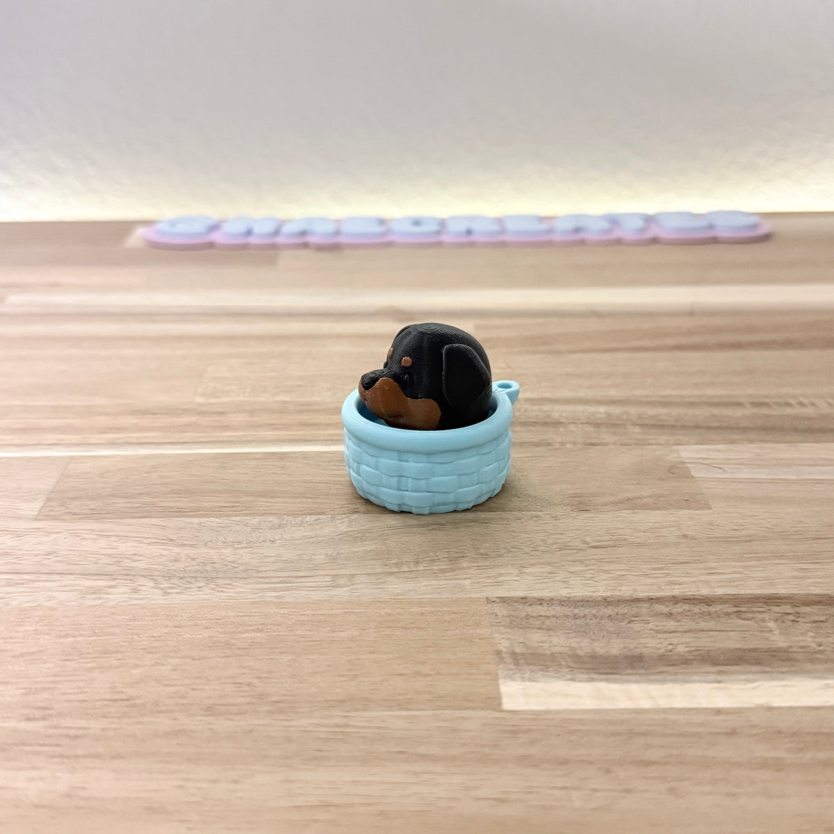 3D Printed Dog in Basket: Rottweiler Fidget Clicker Keychain