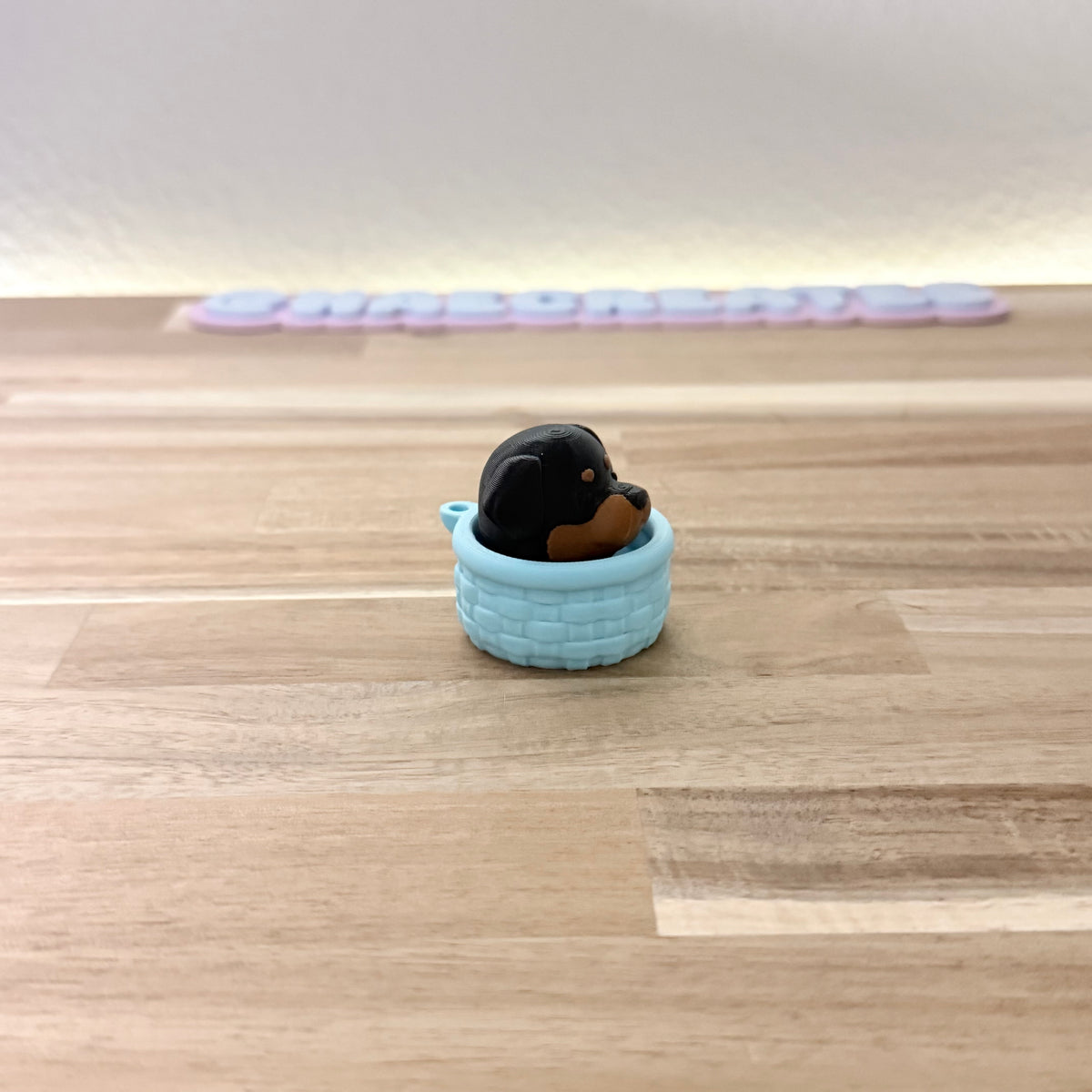 3D Printed Dog in Basket: Rottweiler Fidget Clicker Keychain